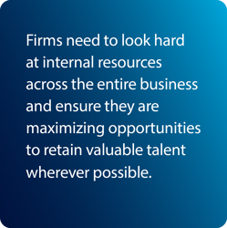 Firms need to look hard at internal resources across the entire business and ensure they are maximizing opportunities to retain valuable talent wherever possible.